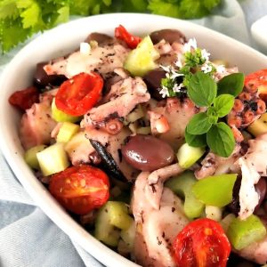 Insalata di Polpo con Pomodorini confit e Olive Taggiasche