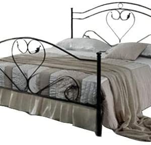 Letto 1 Piazza e Mezza, in Ferro BATTUTO, Modello Cuore, Vari Colori, 100% MADE IN ITALY