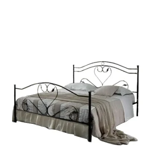 Letto Matrimoniale, Ferro BATTUTO, Modello Cuore, Vari Colori, 100% Made in Italy