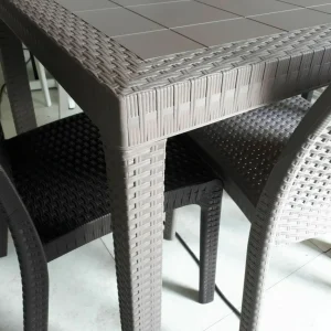 Tavolo 80x80 in Polyrattan, Modello Dallas, per Esterno, Giardino, per Interno