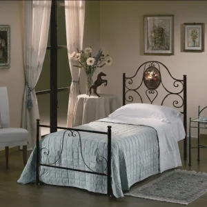 Letto Singolo in Ferro BATTUTO, Modello Sofia, Nero Sfumature Oro, CON MEDAGLIONE,  100% Made in Italy
